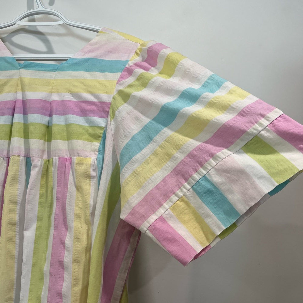 Vintage Styled by Saybury Pastel Multicolor Striped Midi Dress House Dress - Picture 3 of 11